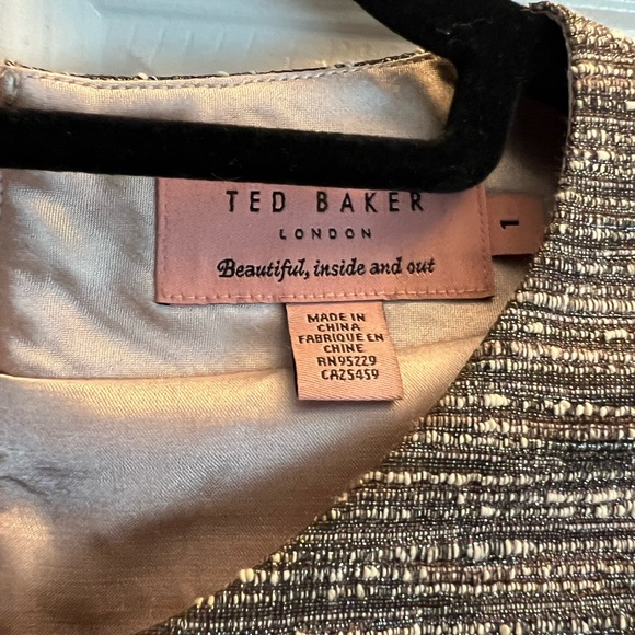 Ted Baker size 1 tweed silver metallic mini dress with cap sleeves. - Picture 3 of 5